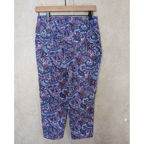 Isaac Mizrahi Live Pants Women’s 8P Purple Paisley Crop Pull On Mid Rise - Picture 3 of 10